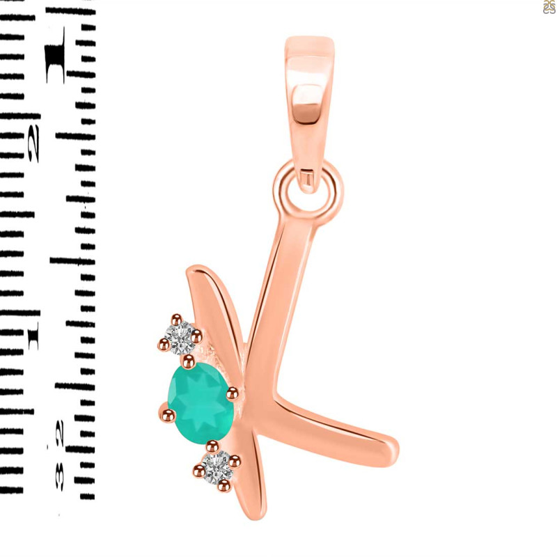 Green Onyx & White Topaz Alphabet K Pendant GRO-RDA-11.