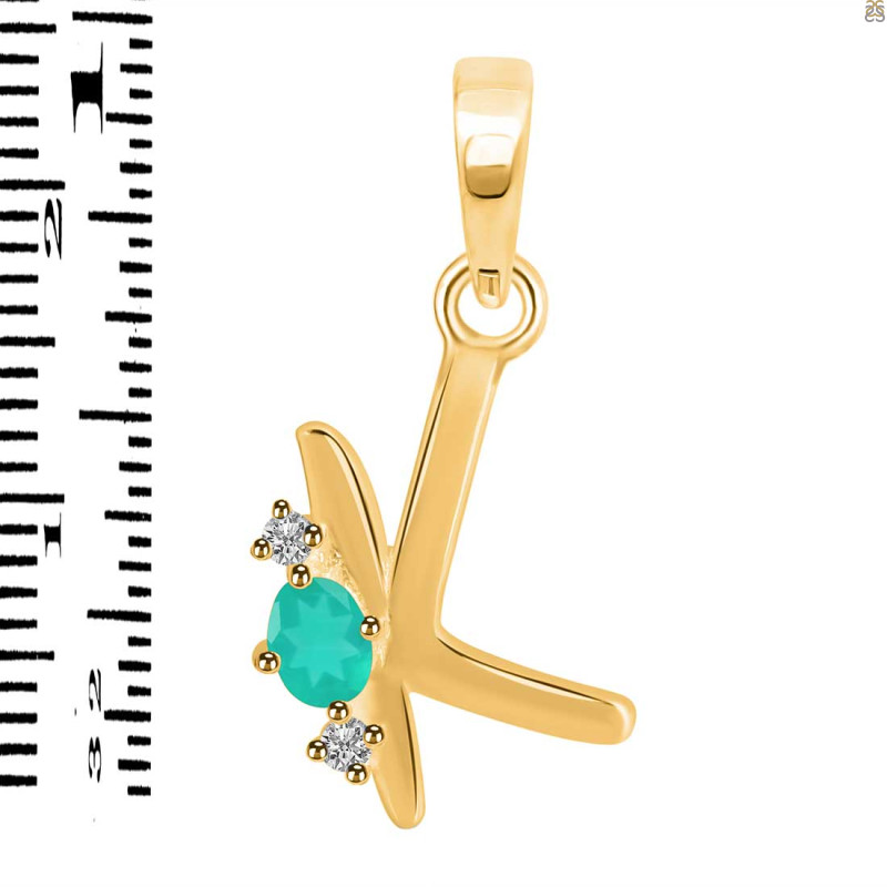 Green Onyx & White Topaz Alphabet K Pendant GRO-RDA-11.