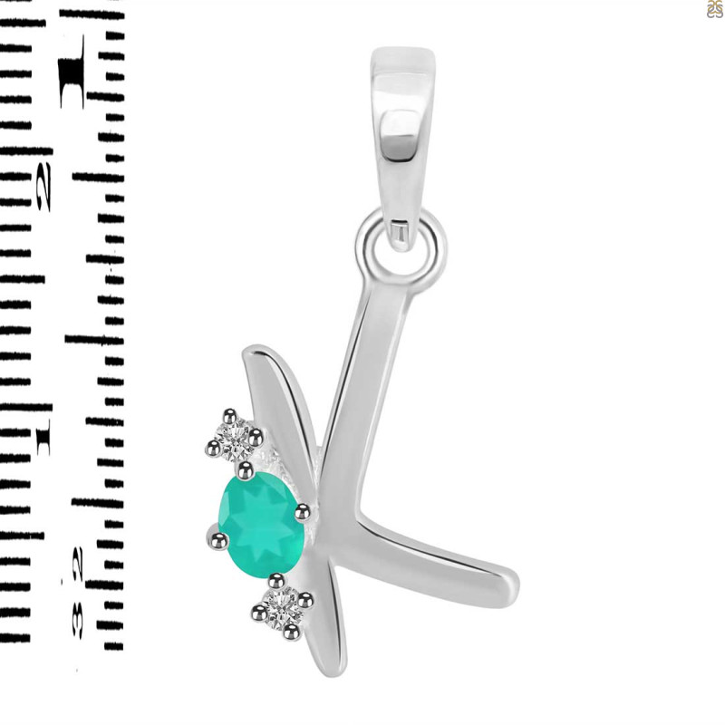 Green Onyx & White Topaz Alphabet K Pendant GRO-RDA-11.