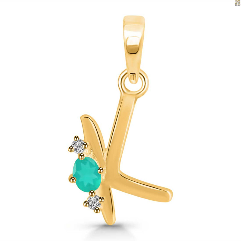 Green Onyx & White Topaz Alphabet K Pendant GRO-RDA-11.