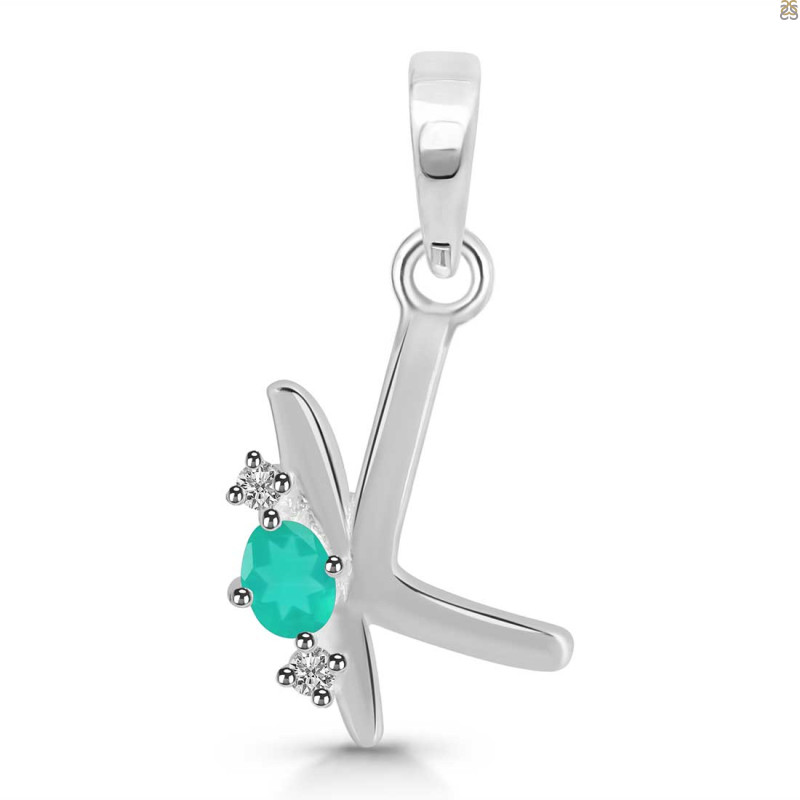 Green Onyx & White Topaz Alphabet K Pendant GRO-RDA-11.