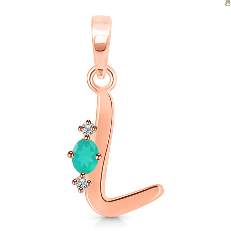 Green Onyx & White Topaz Alphabet L Pendant GRO-RDA-12.