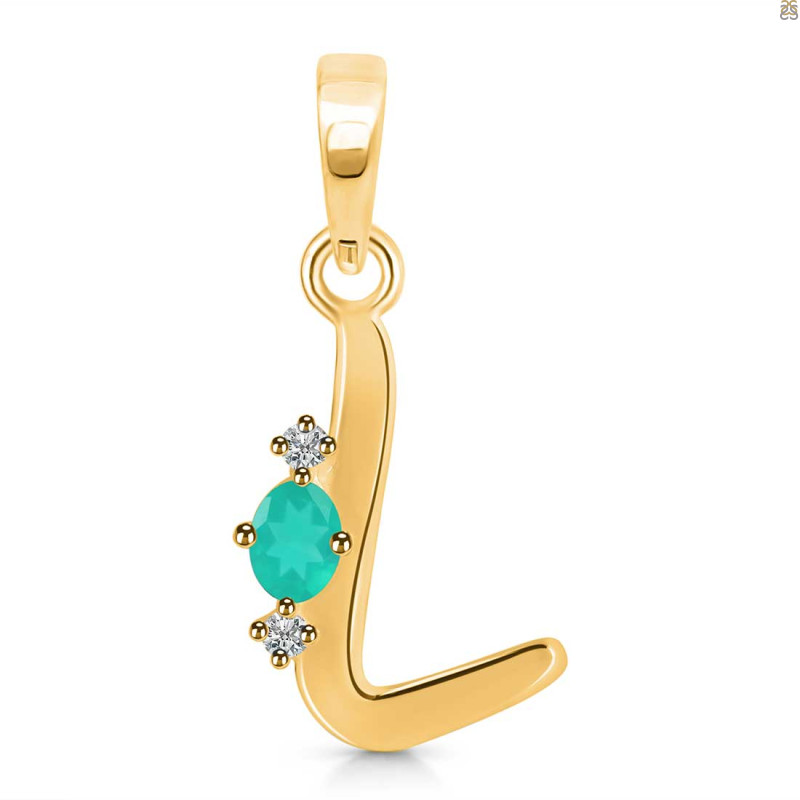 Green Onyx & White Topaz Alphabet L Pendant GRO-RDA-12.