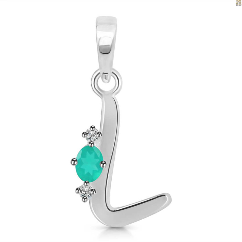 Green Onyx & White Topaz Alphabet L Pendant GRO-RDA-12.