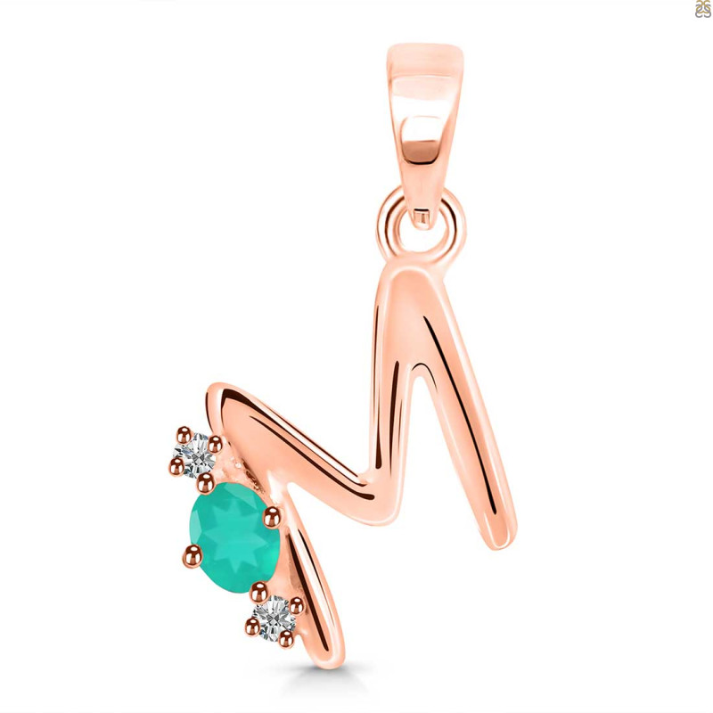 Green Onyx & White Topaz Alphabet M Pendant GRO-RDA-13.