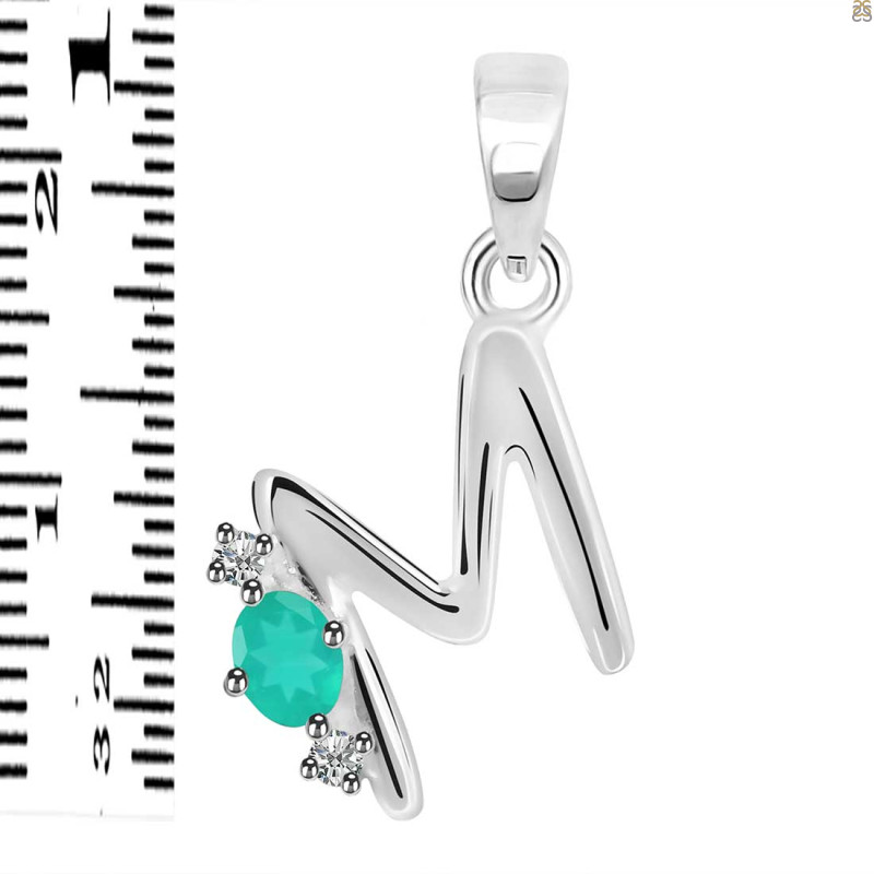 Green Onyx & White Topaz Alphabet M Pendant GRO-RDA-13.