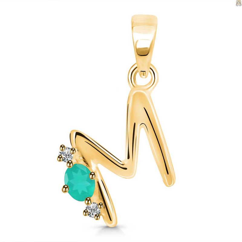 Green Onyx & White Topaz Alphabet M Pendant GRO-RDA-13.