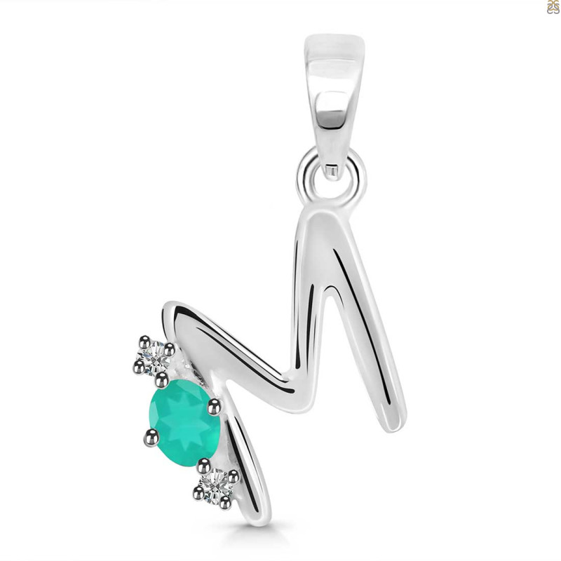 Green Onyx & White Topaz Alphabet M Pendant GRO-RDA-13.