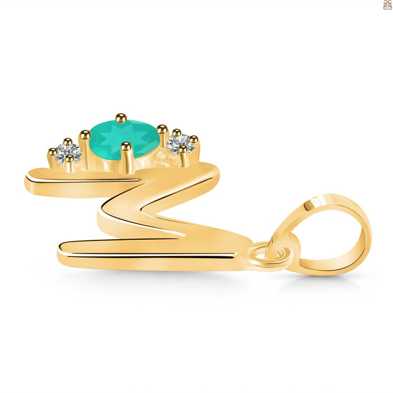 Green Onyx & White Topaz Alphabet M Pendant GRO-RDA-13.