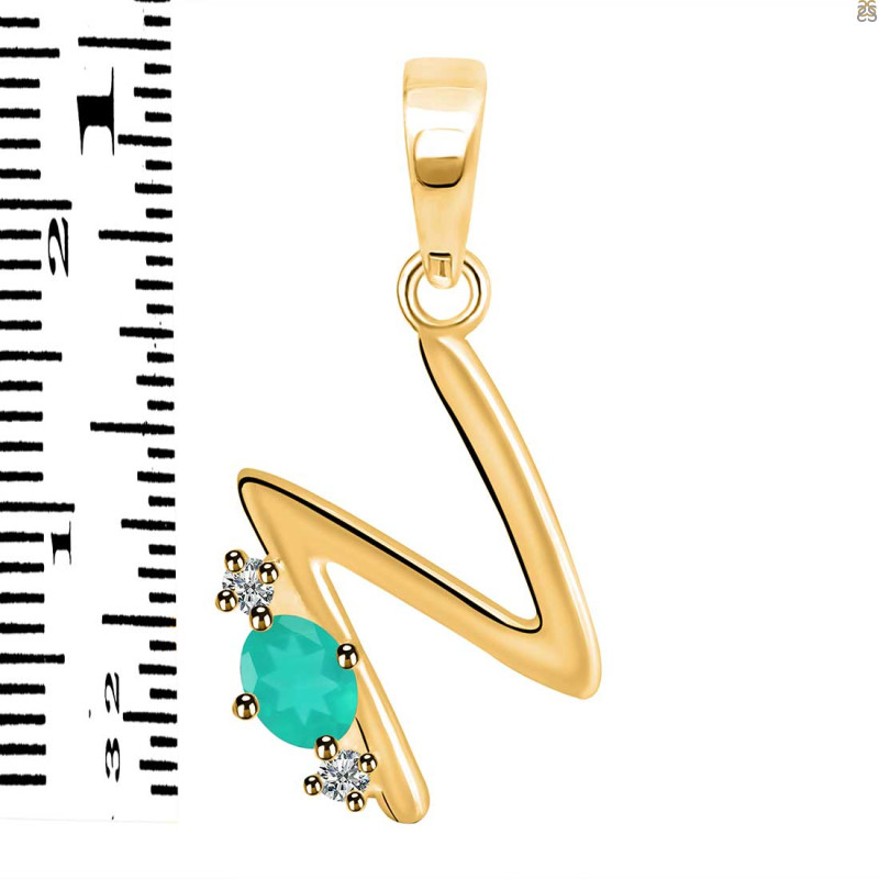 Green Onyx & White Topaz Alphabet N Pendant GRO-RDA-14.