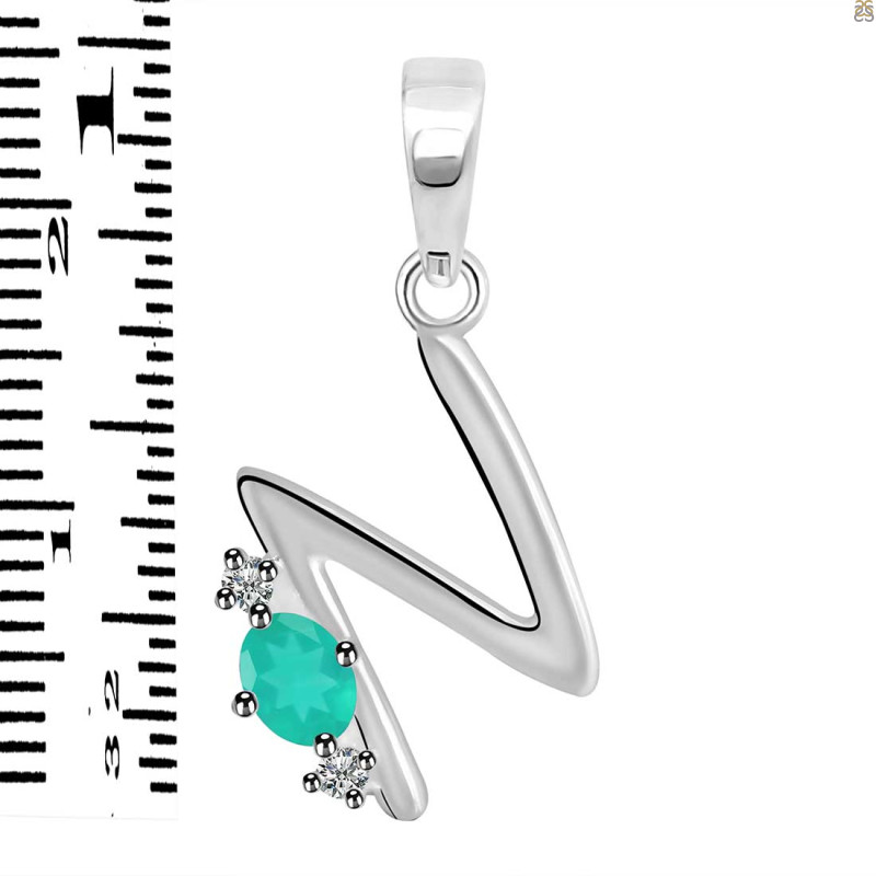 Green Onyx & White Topaz Alphabet N Pendant GRO-RDA-14.
