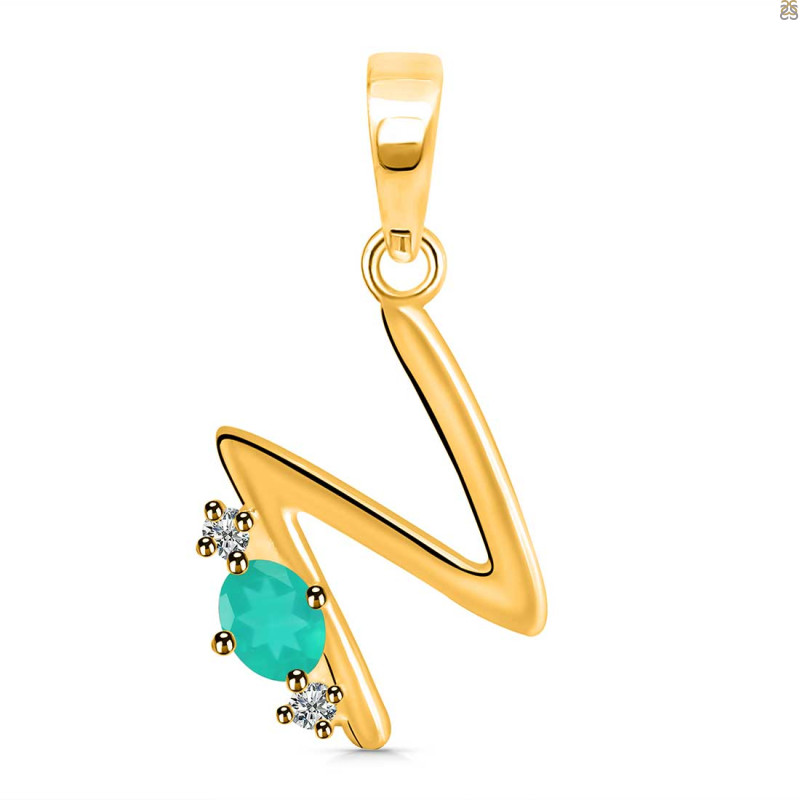 Green Onyx & White Topaz Alphabet N Pendant GRO-RDA-14.