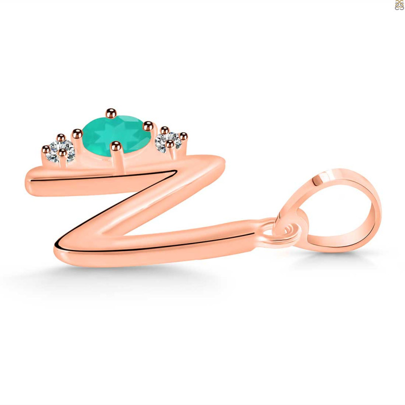 Green Onyx & White Topaz Alphabet N Pendant GRO-RDA-14.