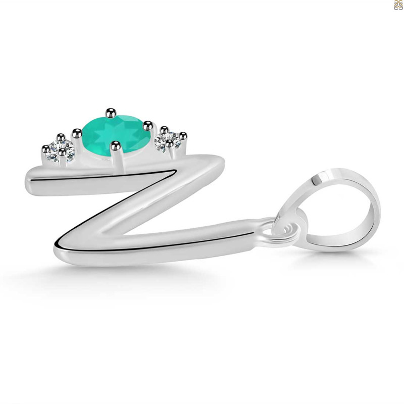 Green Onyx & White Topaz Alphabet N Pendant