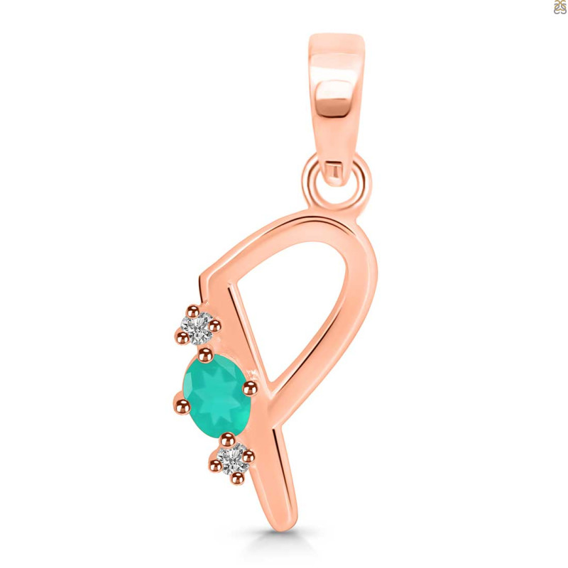Green Onyx & White Topaz Alphabet P Pendant GRO-RDA-16.
