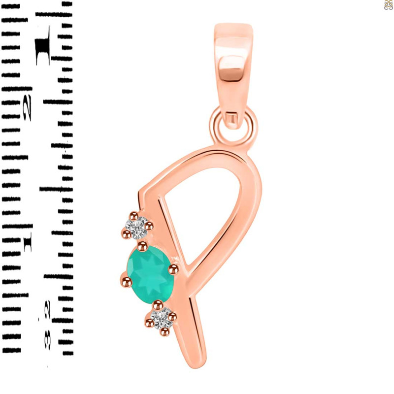 Green Onyx & White Topaz Alphabet P Pendant GRO-RDA-16.