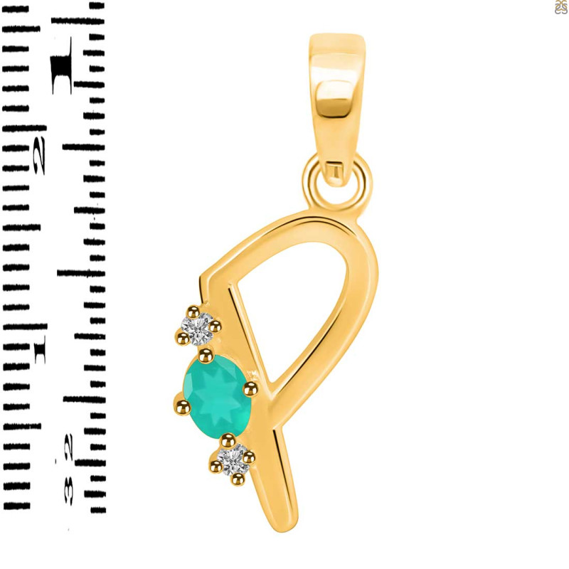 Green Onyx & White Topaz Alphabet P Pendant GRO-RDA-16.