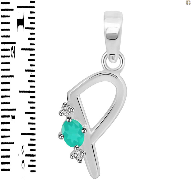 Green Onyx & White Topaz Alphabet P Pendant GRO-RDA-16.