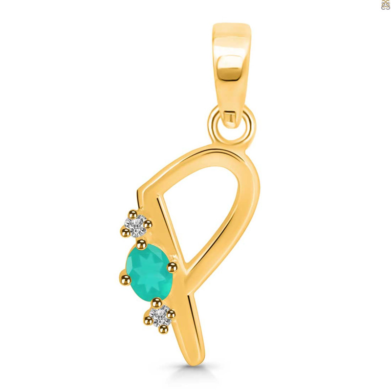 Green Onyx & White Topaz Alphabet P Pendant GRO-RDA-16.