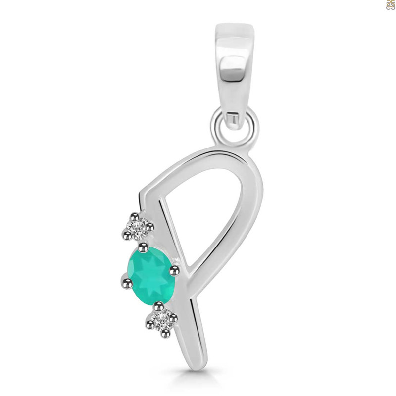 Green Onyx & White Topaz Alphabet P Pendant GRO-RDA-16.