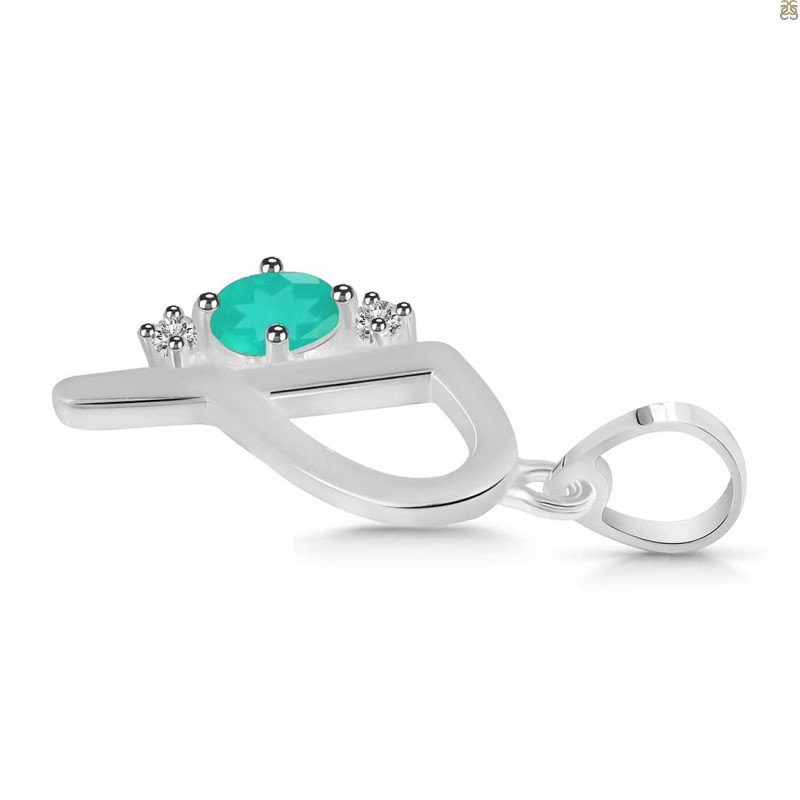 Green Onyx & White Topaz Alphabet P Pendant