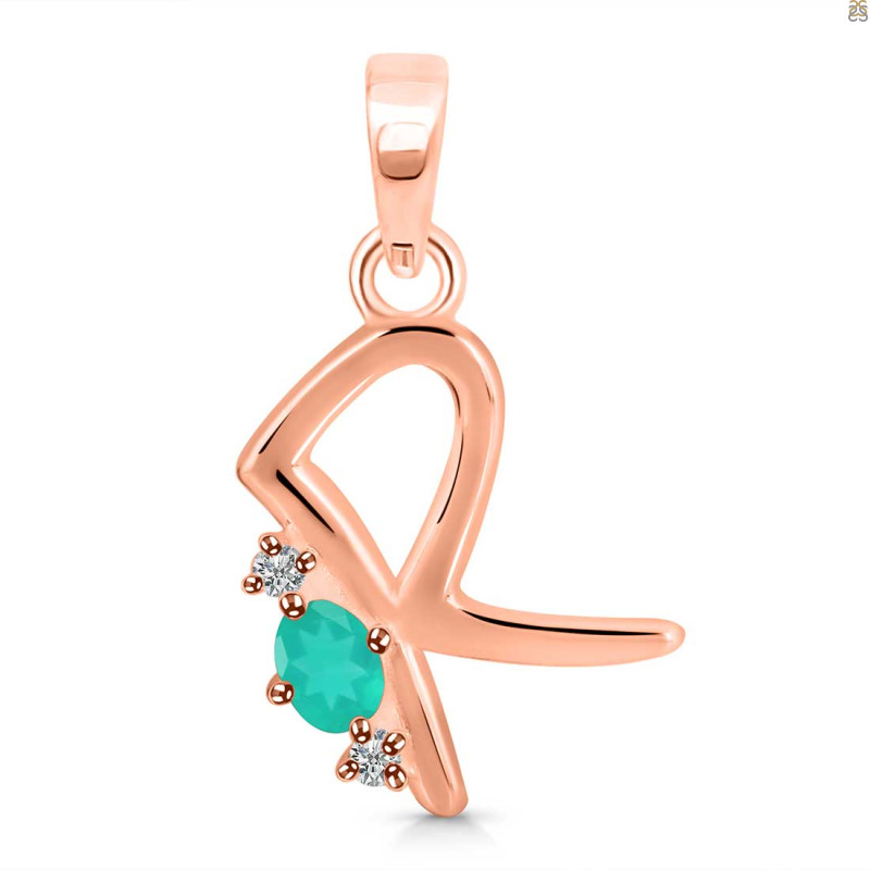 Green Onyx & White Topaz Alphabet R Pendant GRO-RDA-18.