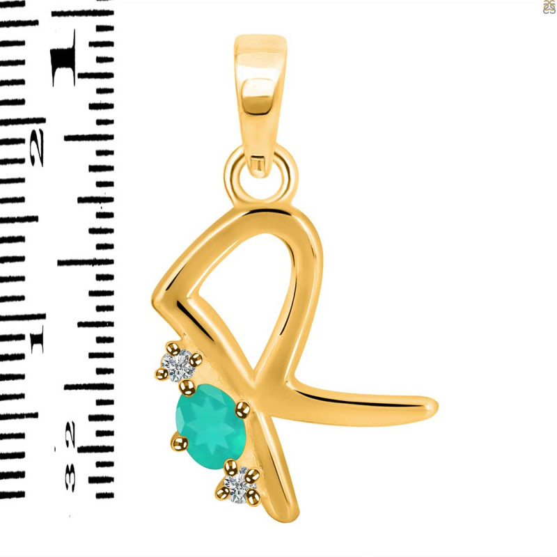 Green Onyx & White Topaz Alphabet R Pendant GRO-RDA-18.