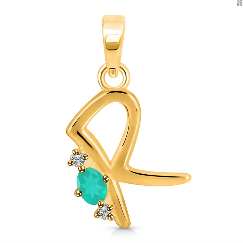 Green Onyx & White Topaz Alphabet R Pendant GRO-RDA-18.