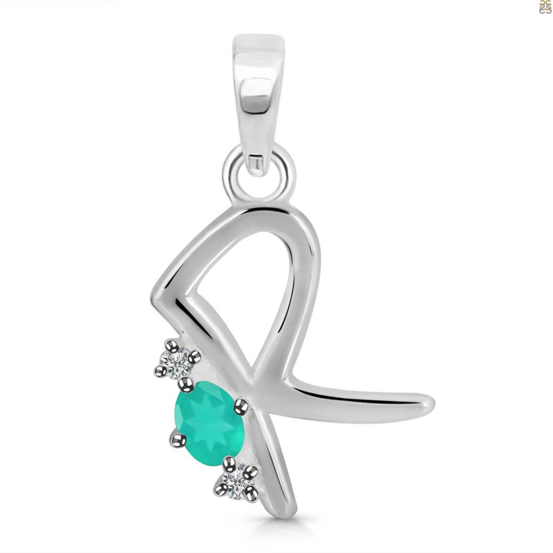 Green Onyx & White Topaz Alphabet R Pendant GRO-RDA-18.