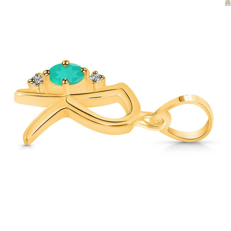 Green Onyx & White Topaz Alphabet R Pendant GRO-RDA-18.