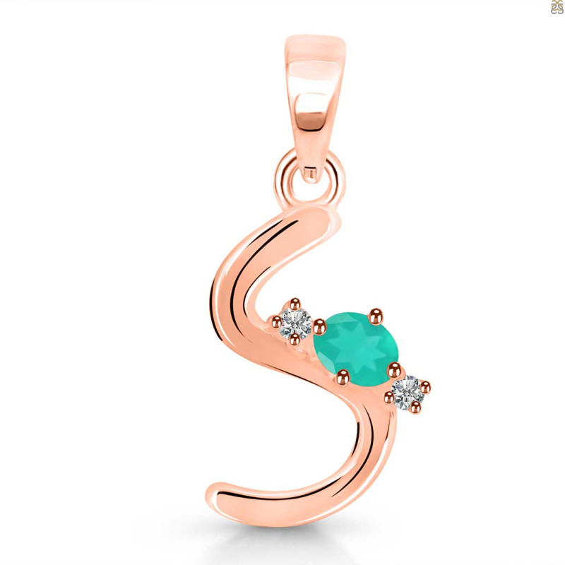 Green Onyx & White Topaz Alphabet S Pendant GRO-RDA-19.