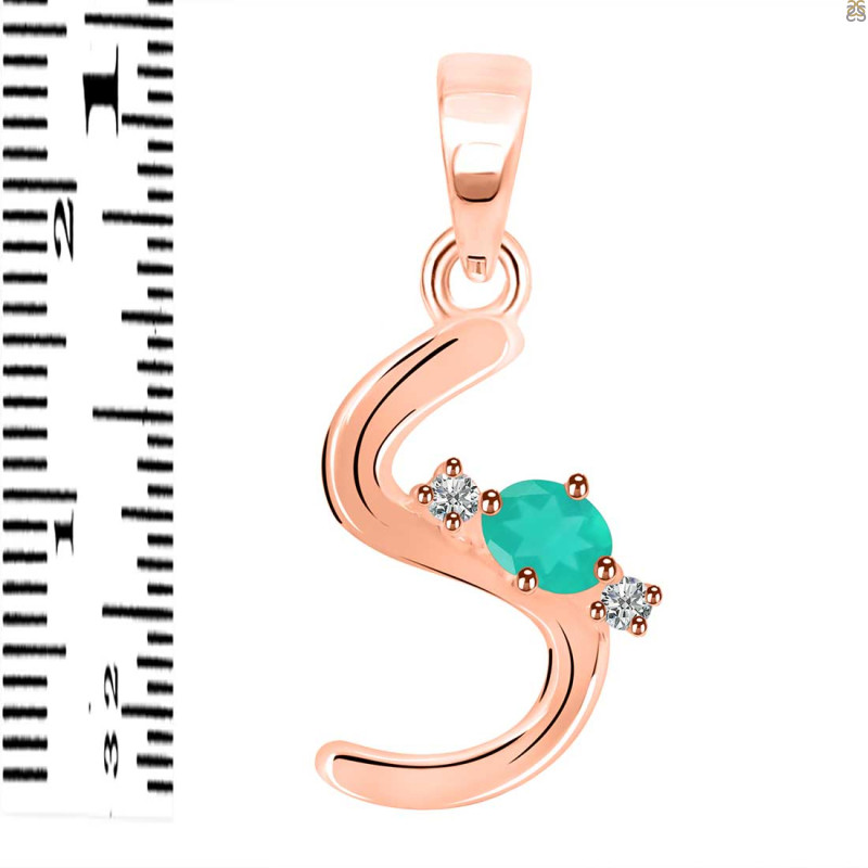 Green Onyx & White Topaz Alphabet S Pendant GRO-RDA-19.