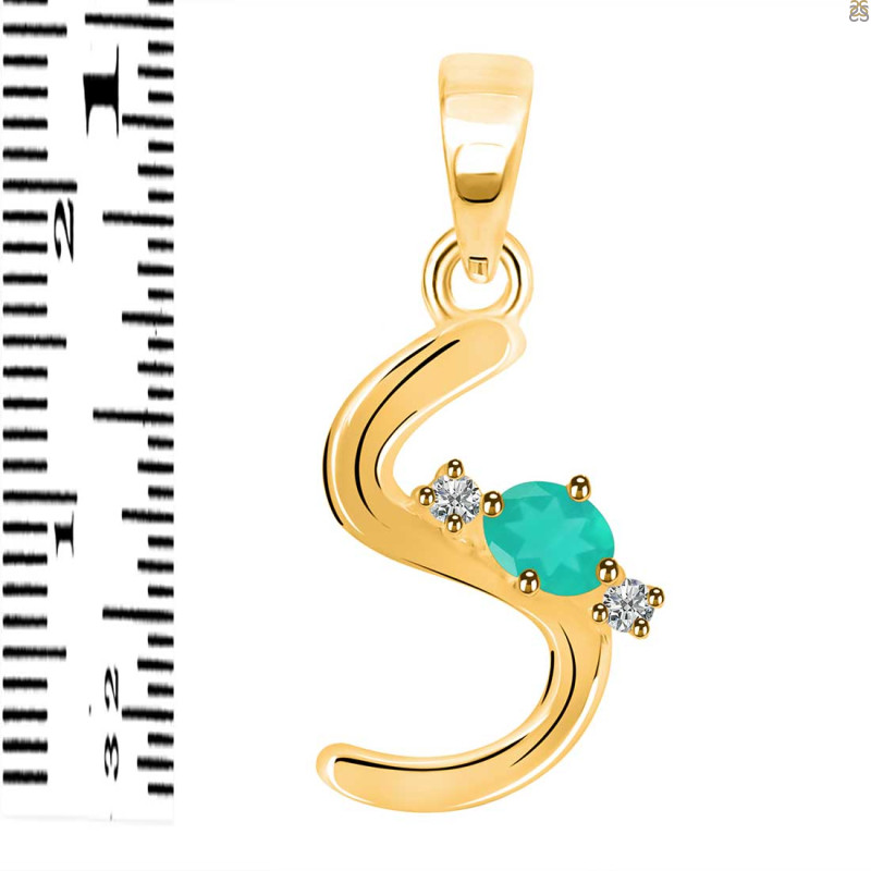 Green Onyx & White Topaz Alphabet S Pendant GRO-RDA-19.