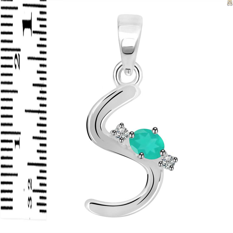 Green Onyx & White Topaz Alphabet S Pendant GRO-RDA-19.