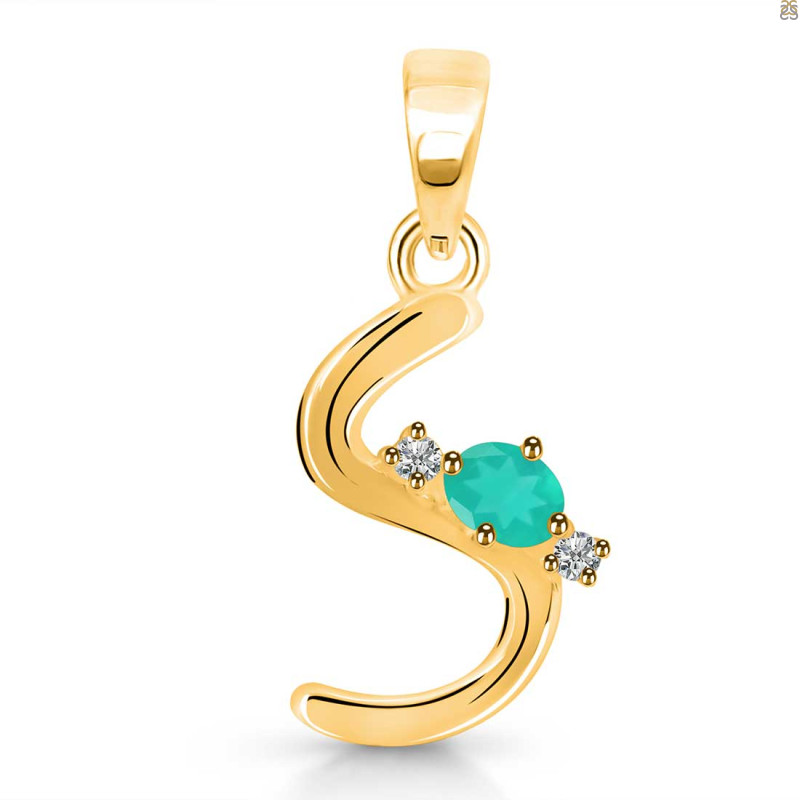 Green Onyx & White Topaz Alphabet S Pendant GRO-RDA-19.