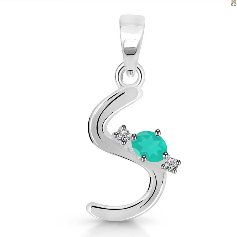 Green Onyx & White Topaz Alphabet S Pendant GRO-RDA-19.