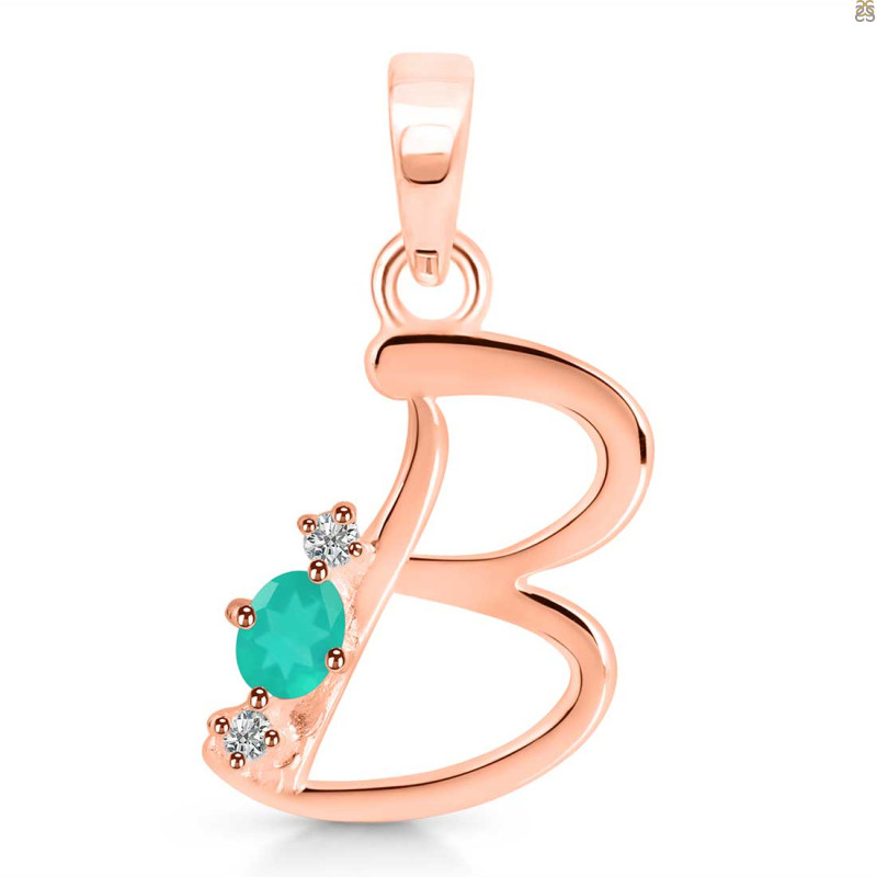 Green Onyx & White Topaz Alphabet B Pendant GRO-RDA-2.