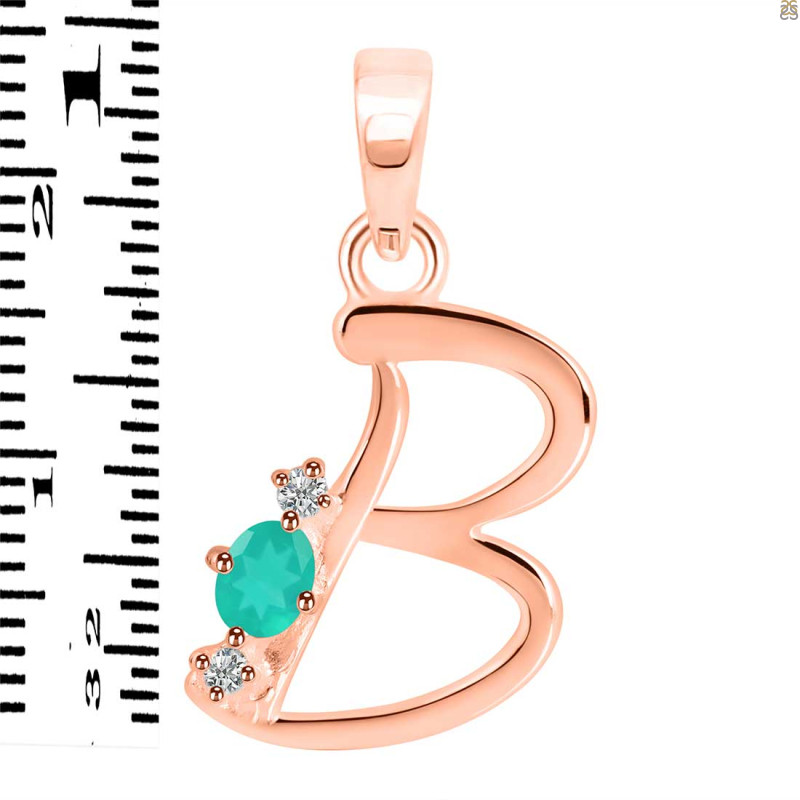 Green Onyx & White Topaz Alphabet B Pendant GRO-RDA-2.