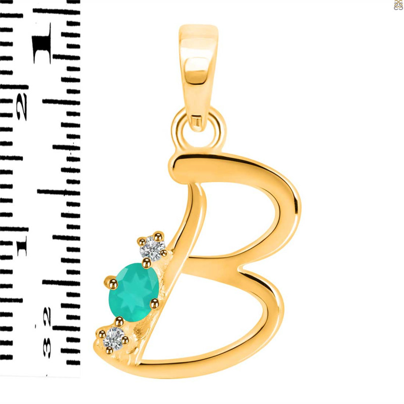 Green Onyx & White Topaz Alphabet B Pendant GRO-RDA-2.