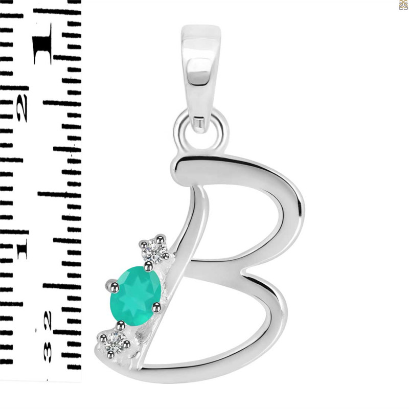 Green Onyx & White Topaz Alphabet B Pendant GRO-RDA-2.