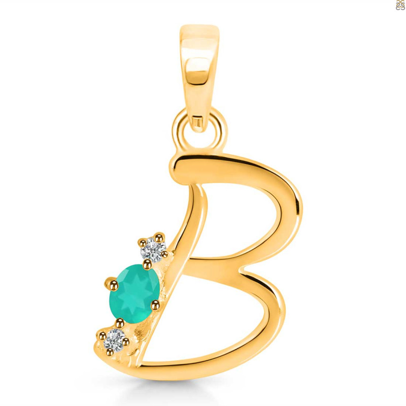 Green Onyx & White Topaz Alphabet B Pendant GRO-RDA-2.