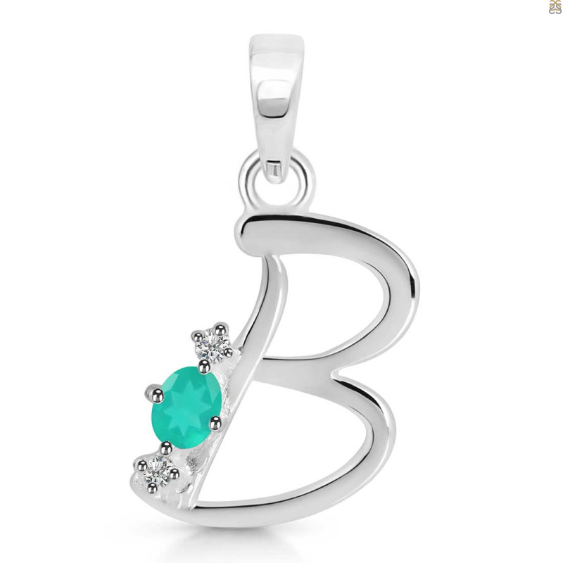 Green Onyx & White Topaz Alphabet B Pendant GRO-RDA-2.