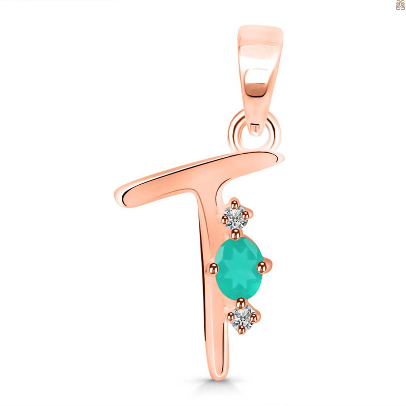 Green Onyx & White Topaz Alphabet T Pendant GRO-RDA-20.