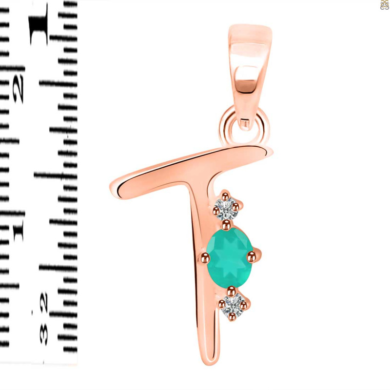 Green Onyx & White Topaz Alphabet T Pendant GRO-RDA-20.