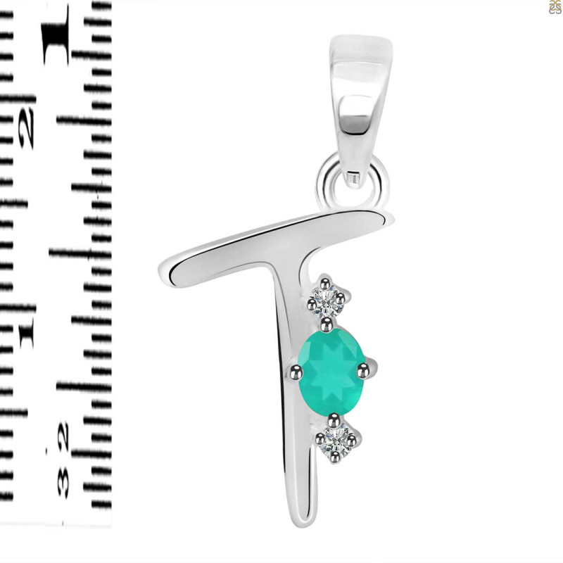 Green Onyx & White Topaz Alphabet T Pendant GRO-RDA-20.