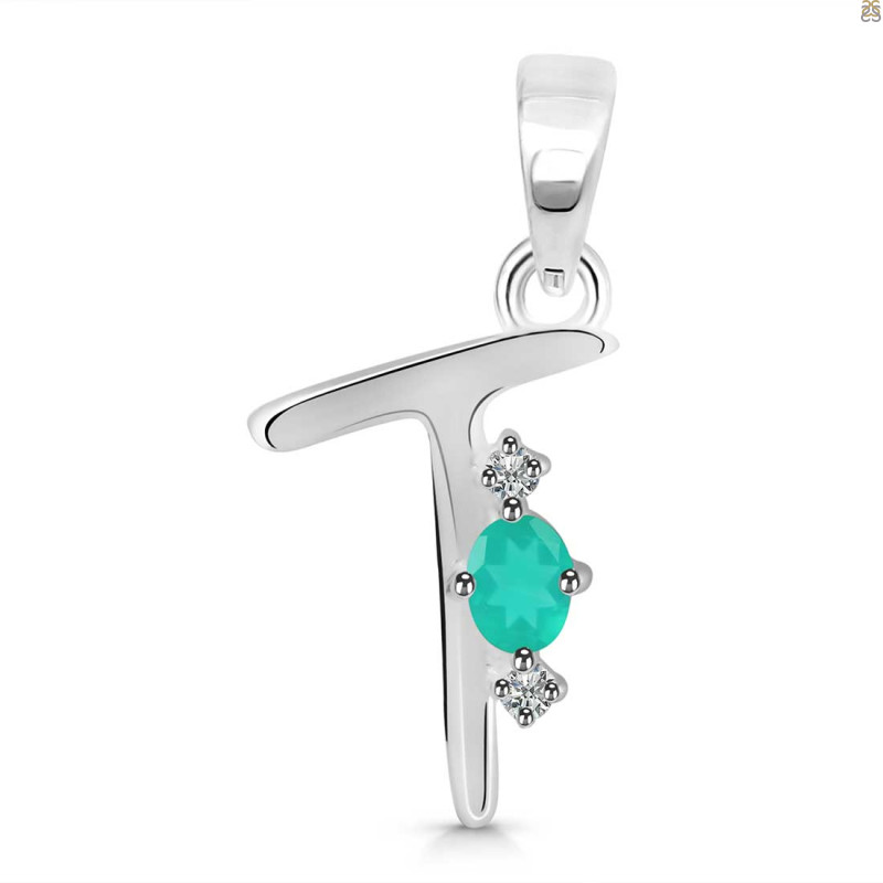 Green Onyx & White Topaz Alphabet T Pendant GRO-RDA-20.