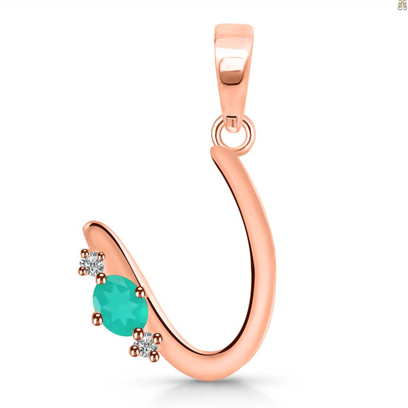 Green Onyx & White Topaz Alphabet U Pendant GRO-RDA-21.