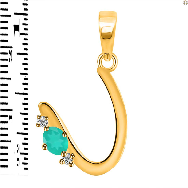 Green Onyx & White Topaz Alphabet U Pendant GRO-RDA-21.