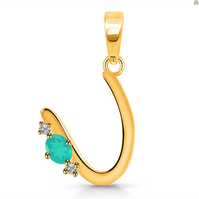 Green Onyx & White Topaz Alphabet U Pendant GRO-RDA-21.
