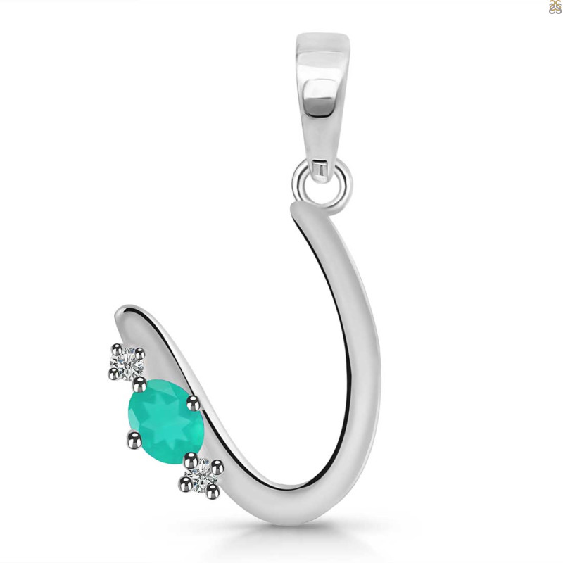 Green Onyx & White Topaz Alphabet U Pendant GRO-RDA-21.